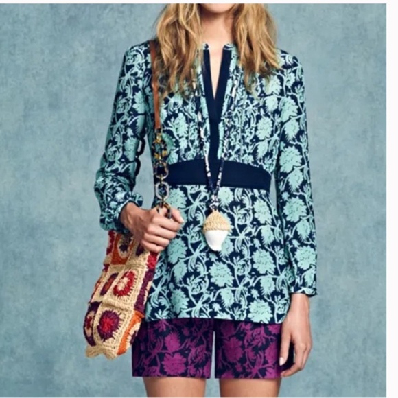 Tory Burch Brach Shorts Purple Navy Gold Hardware size 14 - Picture 2 of 6